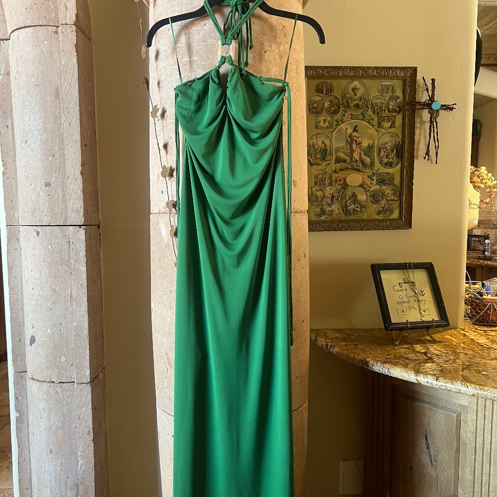 Zara green flowy halter maxi dress size 0